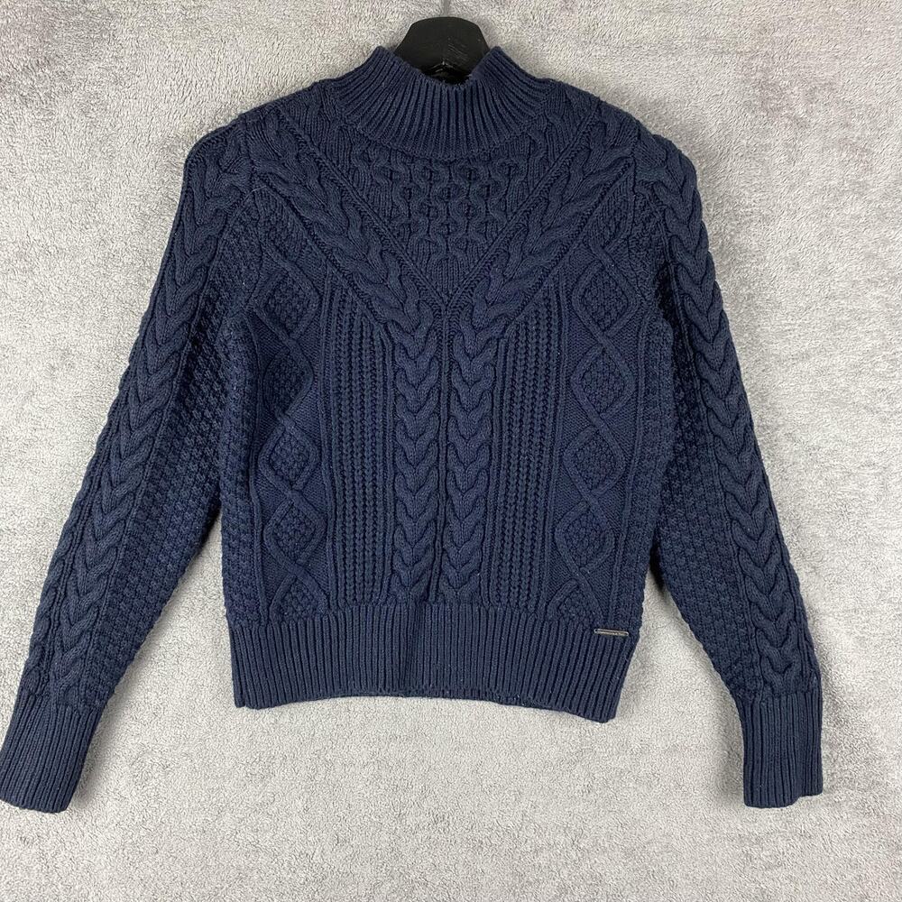 Abercrombie & Fitch Sweater Womens XS Navy Cable Knit Mock Neck Chunky Pullover